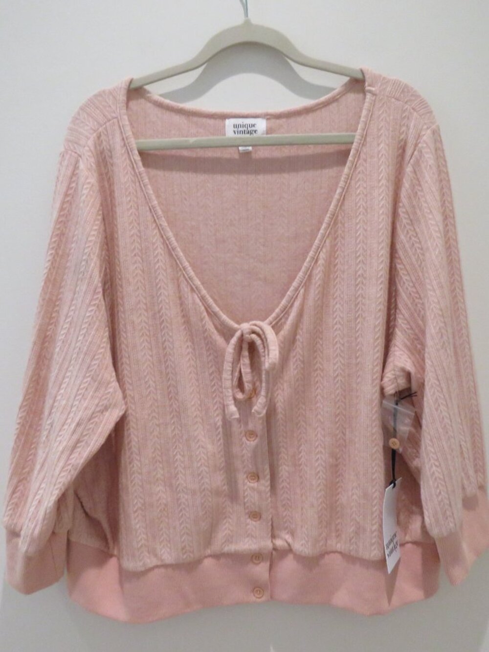 UNIQUE VINTAGE Pointelle Cardigan Top Blush Pink 3X Retro Pinup 1950s Trad Wife - Picture 2 of 13